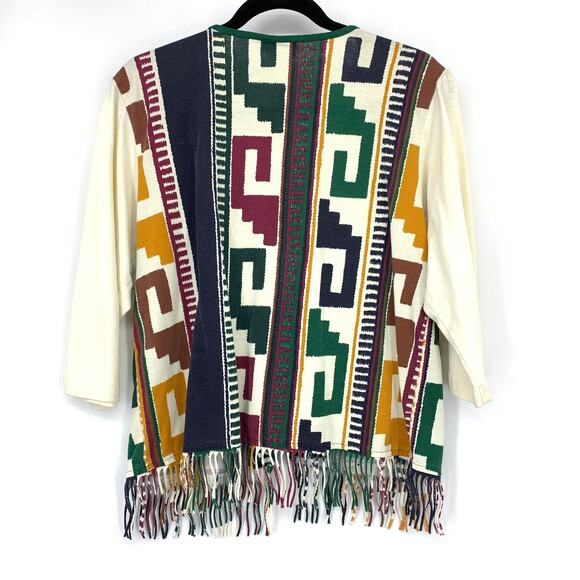 Vintage 90s Southwestern Knit Fringe Vest Look T-Shirt Women Size Large - Picture 2 of 6